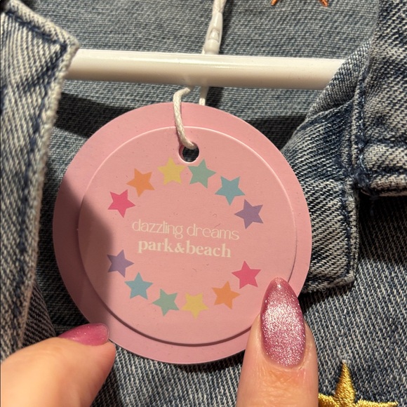 Dazzling Dreams x Park + Beach rainbow star denim jacket- size M - Picture 3 of 7